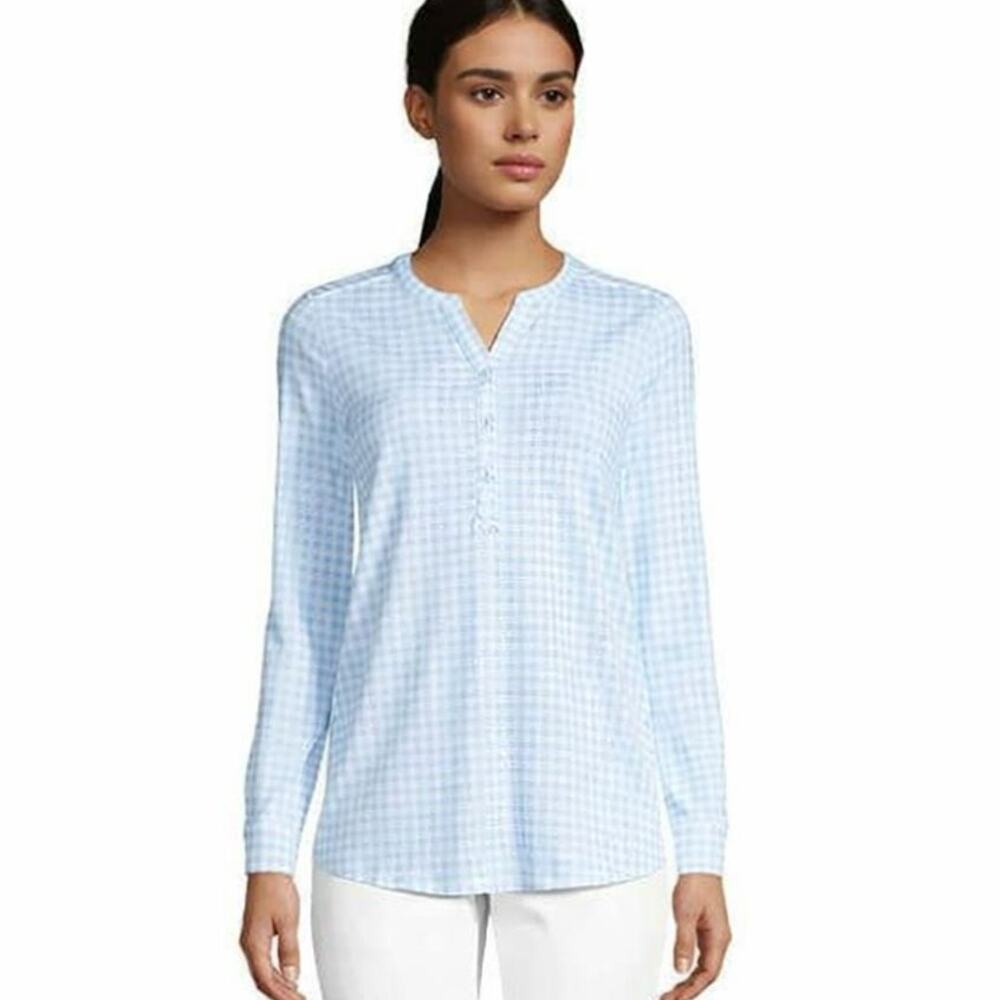 NWOT Lands' End‎ Tencel Long Sleeve Henley Tunic Top Light Blue White 2X